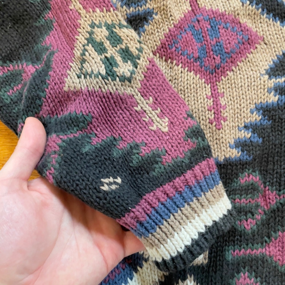 VTG 80s 90s Bugle Boy Aztec Abstract‎ Pattern Knit Sweater M Ramie Cotton Coogi - Picture 4 of 6